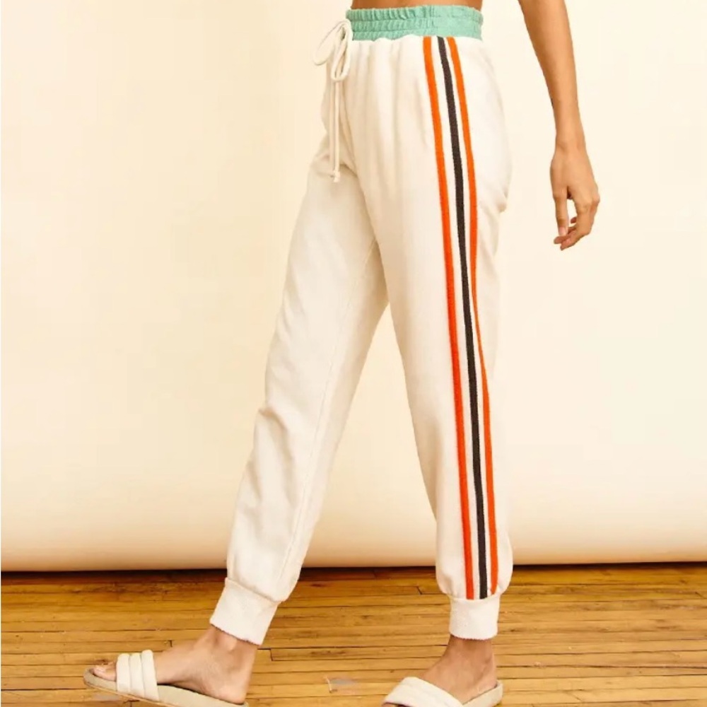 White Joggers with Colorful Stripes
